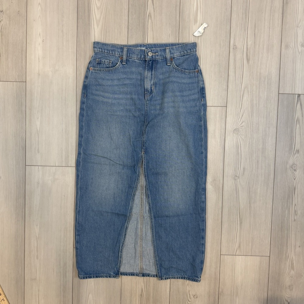 NWT‎ Old Navy Women's 2 Mid-Rise Front Slit Maxi Skirt Drapey Denim 423125
